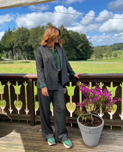 Blazer mix chevrons et carreaux gris et vert IKKS – Boutique en